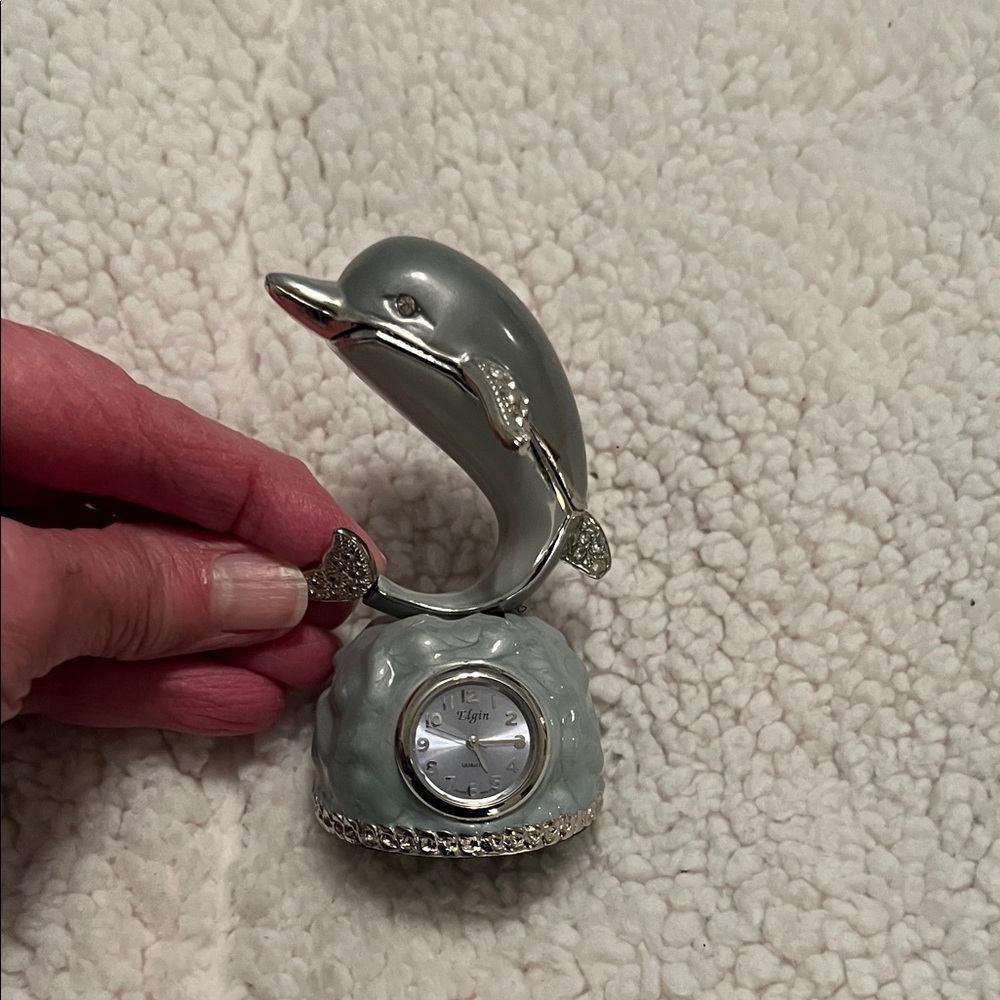 Gray Dolphin Clock Figurine